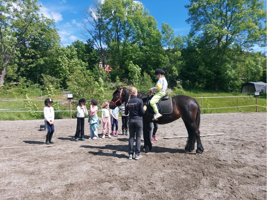 Ridetime der et barn rir mens de andre står og ser på